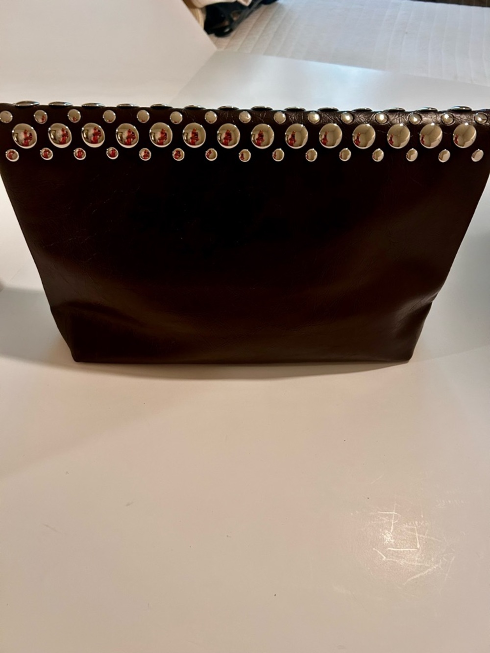 Anthropologie Brown Leather Clutch with Silver Studs - Picture 3 of 6